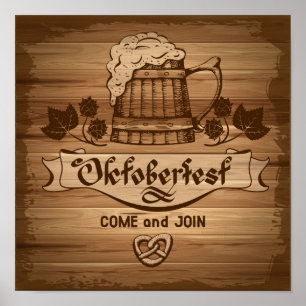 Oktoberfest, affiche vintage avec bois
