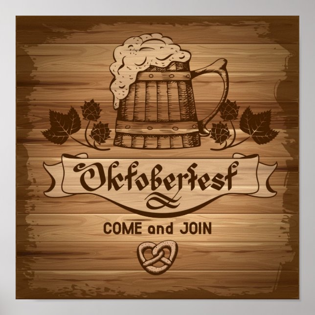 Oktoberfest, affiche vintage en bois (Devant)