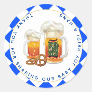Oktoberfest Baby Shower Baby Is Brewing BEER PRETZ Classic Round Sticker