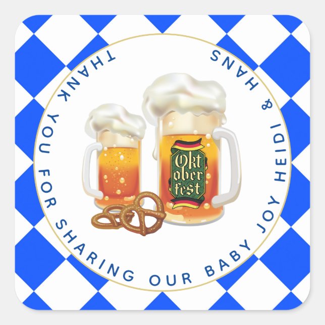 Oktoberfest Baby Shower Baby Is Brewing BEER PRETZ Square Sticker (Front)