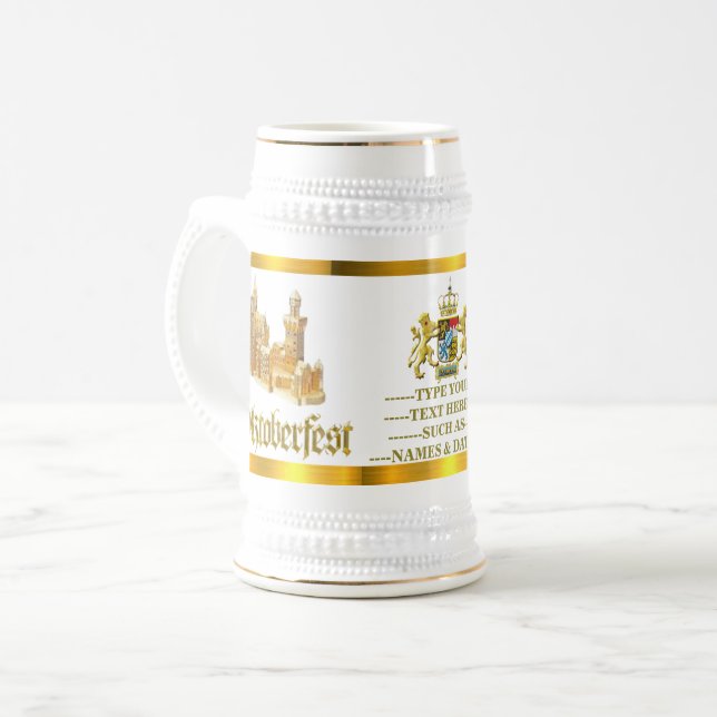 Oktoberfest Bavaria Crest, Castle Personalized     Beer Stein (Front Left)