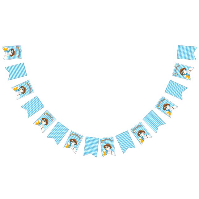 Oktoberfest Bavarian Lady & Blue White Rhombus Bunting Flags (All)