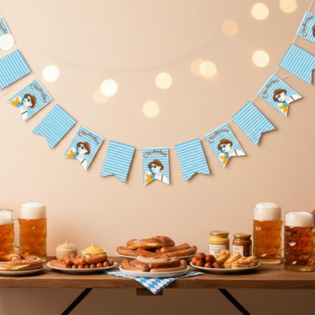 Oktoberfest Bavarian Lady & Blue White Rhombus Bunting Flags (Creator Uploaded)
