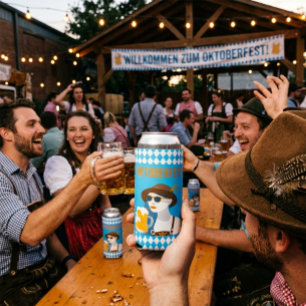 Oktoberfest Bavarian Lady & Blue White Rhombus Can Seltzer Can Cooler