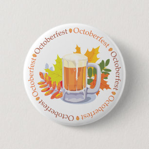 Oktoberfest Beer and Autumn Leaves 2 Inch Round Button