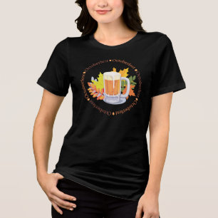 Oktoberfest Beer and Autumn Leaves Tri-Blend Shirt
