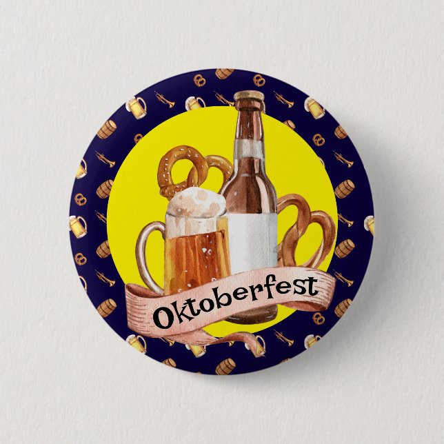 Oktoberfest Beer And Pretzels  2 Inch Round Button (Front)