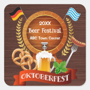 Oktoberfest Beer Barrel Square Sticker
