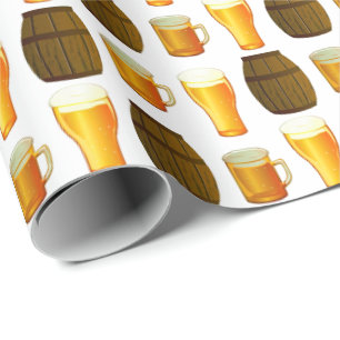 Oktoberfest Beer Barrels and Glasses Wrapping Paper