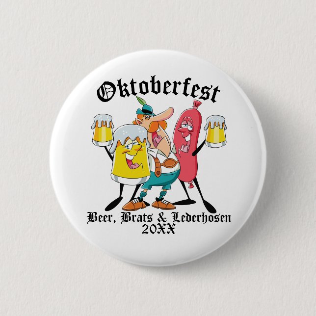 Oktoberfest Beer Brats Lederhosen 2 Inch Round Button (Front)
