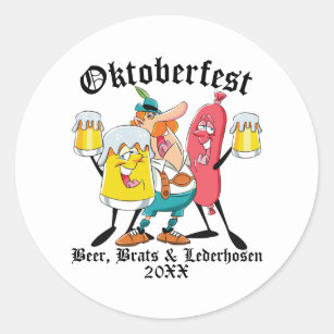 Oktoberfest Beer Brats & Lederhosen Classic Round Sticker