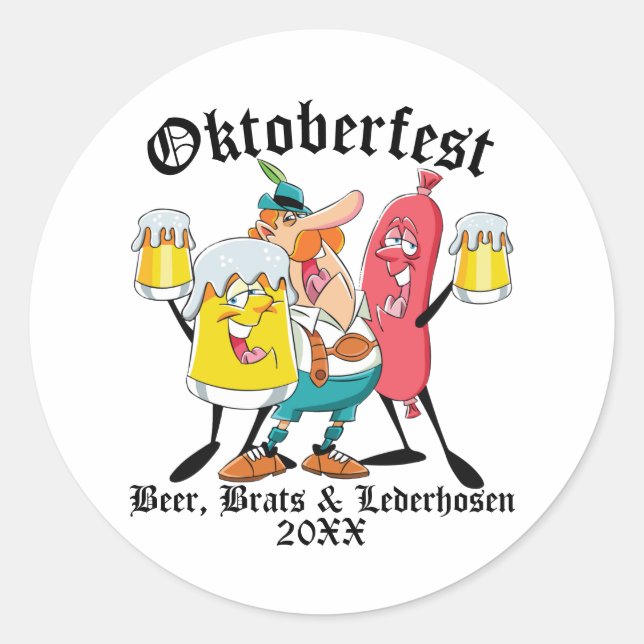 Oktoberfest Beer Brats & Lederhosen Classic Round Sticker (Front)
