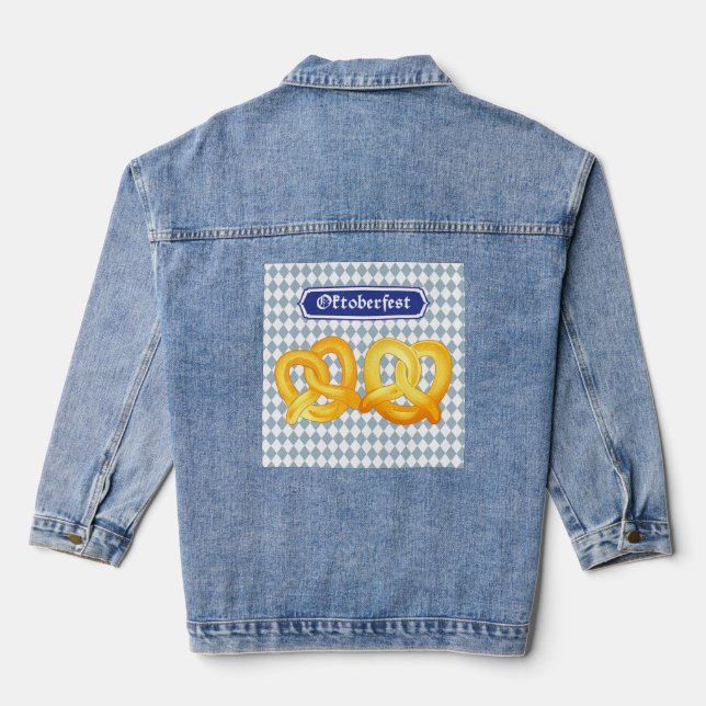 OKTOBERFEST beer Fest traditional German pretzels Denim Jacket (Back)