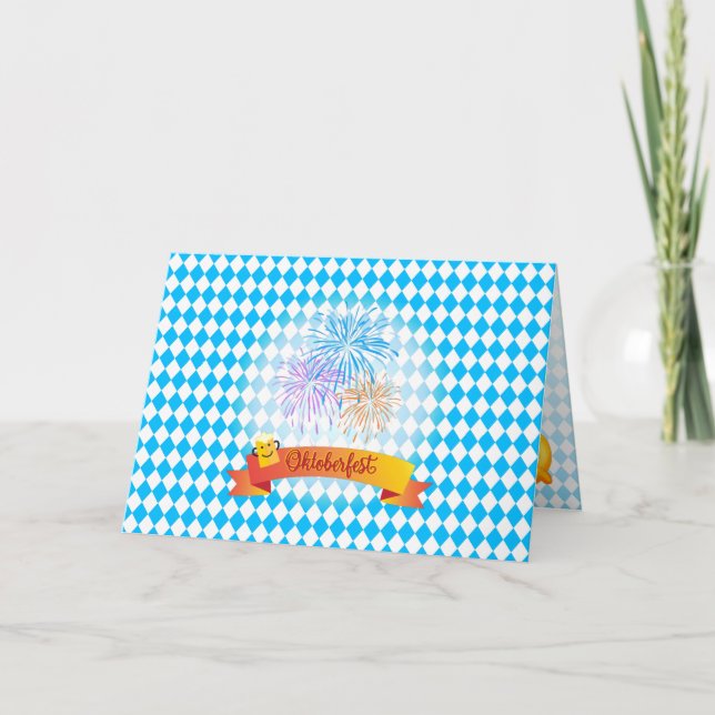 OKTOBERFEST beer festival decoration Blue pattern Card (Front)