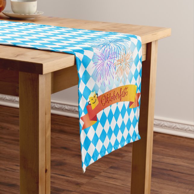 OKTOBERFEST beer festival decoration Blue pattern Medium Table Runner (In Situ)
