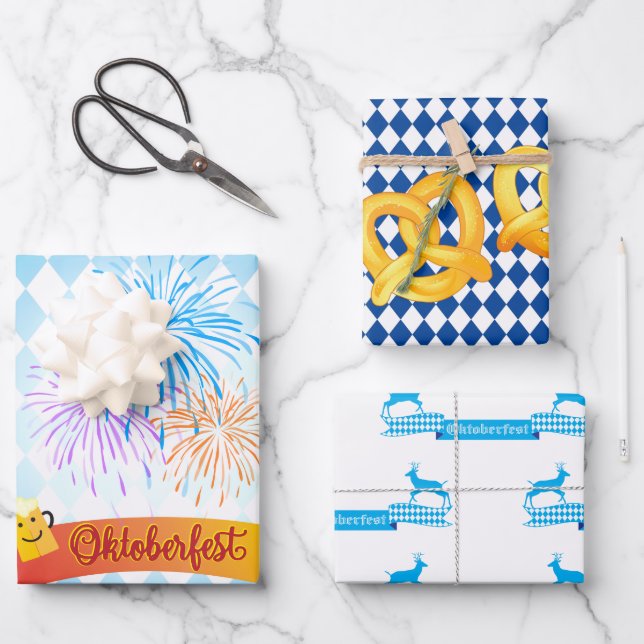 OKTOBERFEST beer festival decoration Blue pattern Wrapping Paper Sheet (Front)