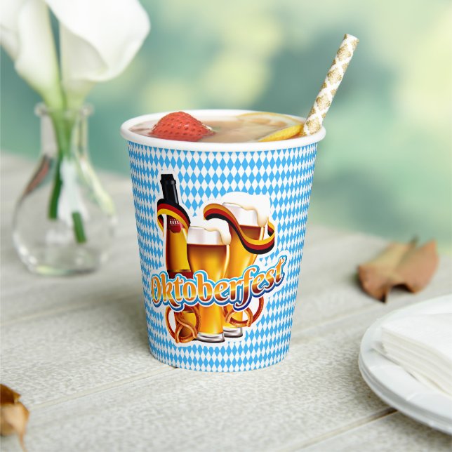 Oktoberfest Beer Festival German Bavarian Colours Paper Cups (Insitu)