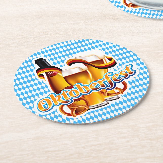 Oktoberfest Beer Festival German Bavarian Colours  Round Paper Coaster (Angled)