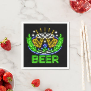 Oktoberfest Beer Festival Neon on Black Napkin