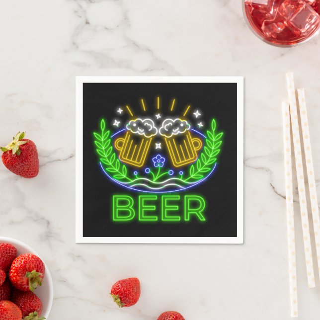 Oktoberfest Beer Festival Neon on Black Napkin (Insitu)