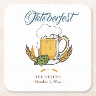 Oktoberfest Beer Festival Square Paper Coaster