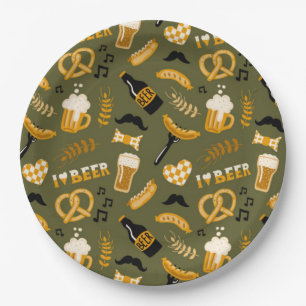 Oktoberfest Beer Food Seamless Pattern Paper Plate