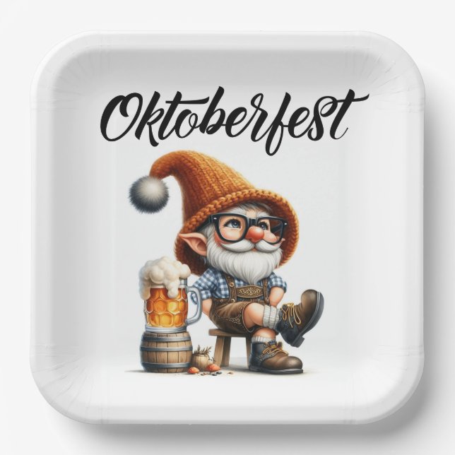 Oktoberfest Beer Gnome Paper Plate (Front)