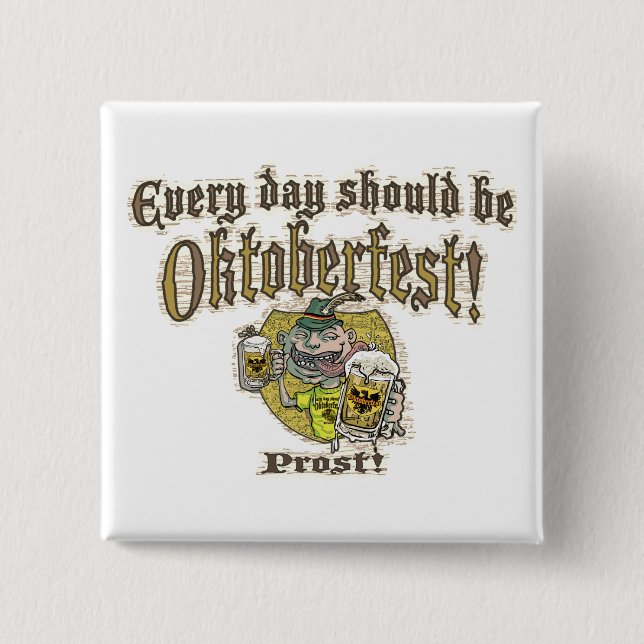 Oktoberfest Beer Guy 2 Inch Square Button (Front)