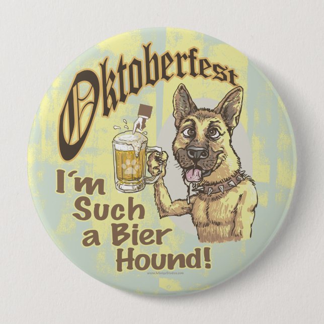 Oktoberfest Beer Hound 4 Inch Round Button (Front)
