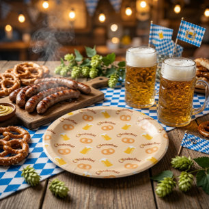 Oktoberfest Beer&Pretzel Pattern Paper Plate