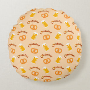 Oktoberfest Beer& Pretzel Pattern  Round Pillow