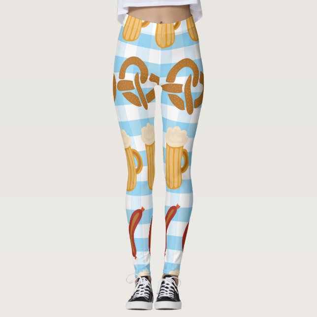 Oktoberfest: beer, pretzel, sausage pattern leggings (Front)