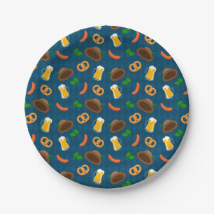 Oktoberfest Beer, Pretzel & Sausage Pattern  Paper Plate