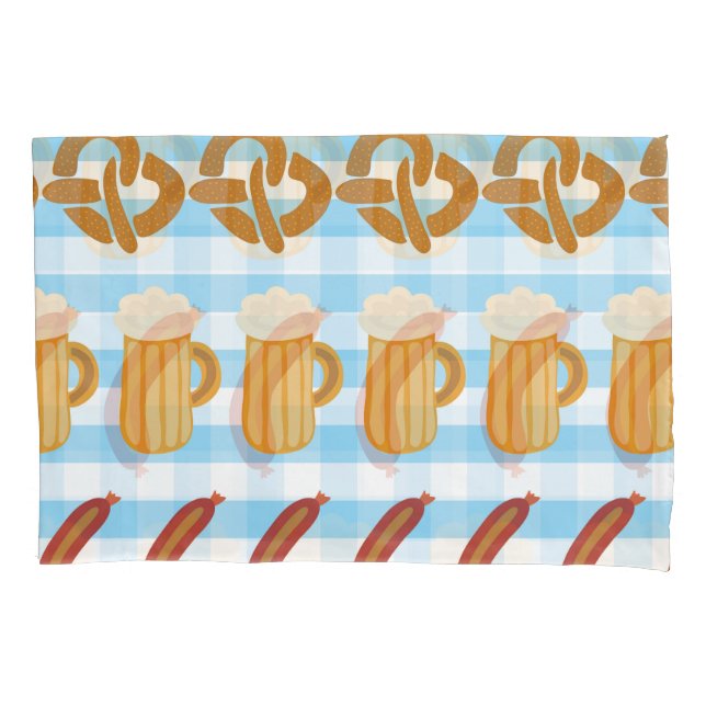 Oktoberfest: beer, pretzel, sausage pattern pillowcase (Front)