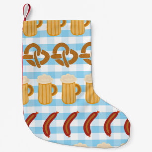 Oktoberfest: beer, pretzel, sausage pattern small christmas stocking