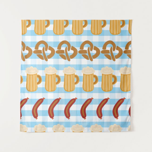 Oktoberfest: beer, pretzel, sausage pattern tapestry (Front)