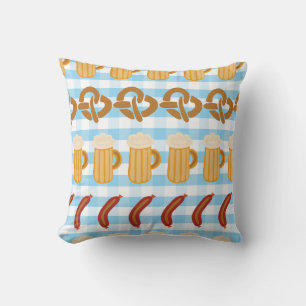 Oktoberfest: beer, pretzel, sausage pattern throw pillow