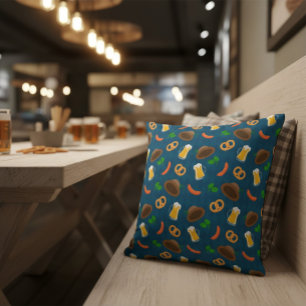 Oktoberfest Beer, Pretzel & Sausage Pattern Throw  Pillow