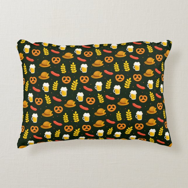 Oktoberfest Beer, Pretzel, Wheat, Sausage Accent Pillow (Front)