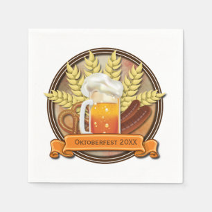 Oktoberfest Beer Sausage Pretzel Logo Napkin