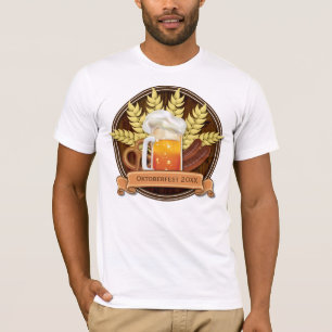 Oktoberfest Beer Sausage Pretzel Logo, wood T-Shirt