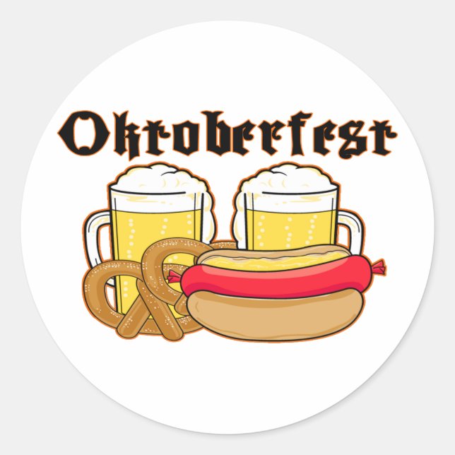 Oktoberfest Bratwurst & Beer Classic Round Sticker (Front)