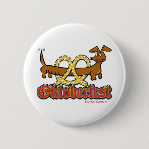 Oktoberfest-Cartoon-Pretzel-Doxie 2 Inch Round Button