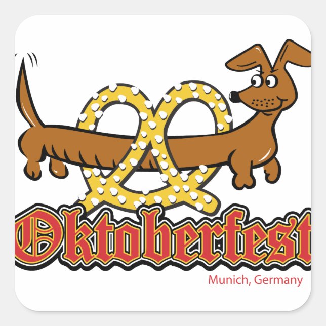 Oktoberfest-Cartoon-Pretzel-Doxie Square Sticker (Front)