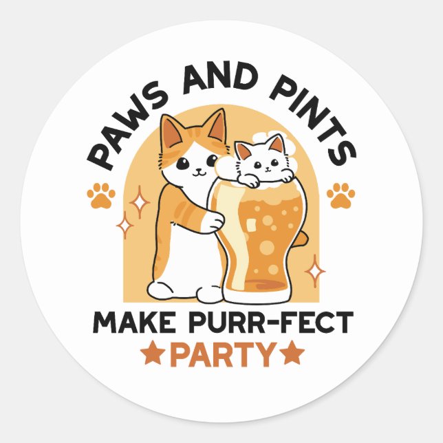 Oktoberfest Cat Party Paws and Pints Classic Round Sticker (Front)