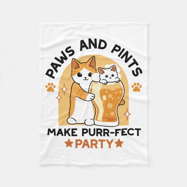 Oktoberfest Cat Party Paws and Pints Fleece Blanket (Front)