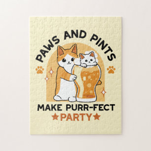 Oktoberfest Cat Party Paws and Pints Jigsaw Puzzle
