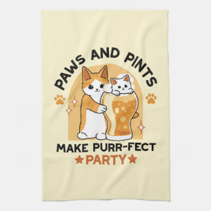 Oktoberfest Cat Party Paws and Pints Kitchen Towel