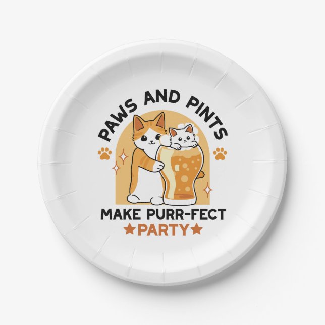 Oktoberfest Cat Party Paws and Pints Paper Plate (Front)