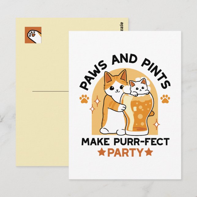 Oktoberfest Cat Party Paws and Pints Postcard (Front/Back)
